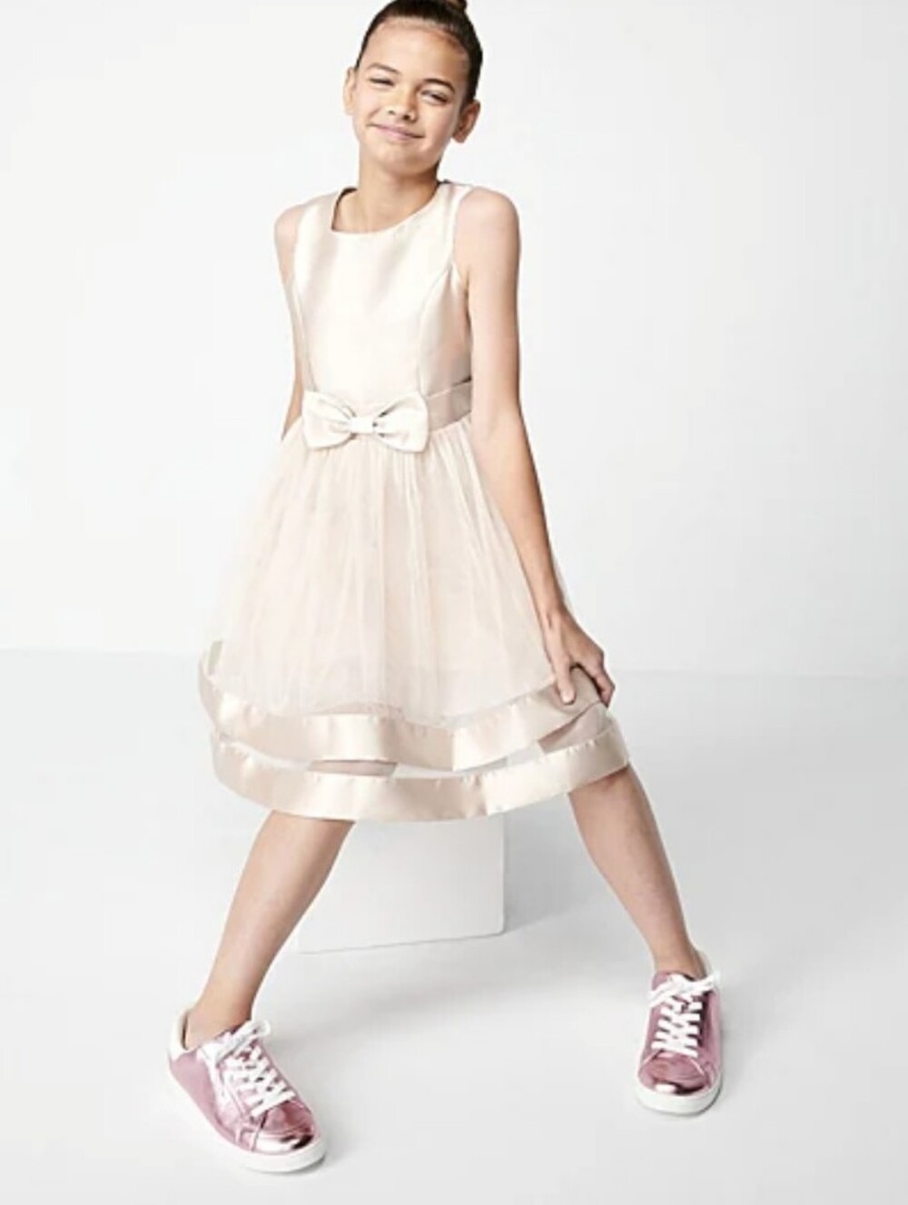 Speechless Girls Sleeveless Fit + Flare Dress- Champagne - Picture 2 of 6